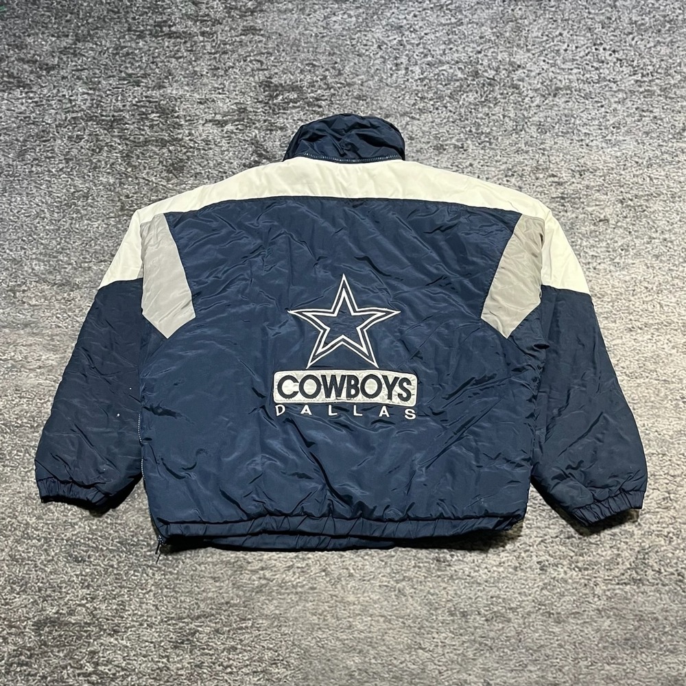 Vintage Dallas Cowboys Hooded Puffer‎ Jacket Mens XL Blue NFL Embroidered 90s - Picture 2 of 13